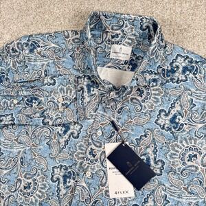 NEW Emanuel Berg Shirt Mens L Blue Paisley 4Flex Modern Fit Jersey BY-Byron